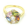 Oro Laminado Multi Stone Ring, Gold Filled Style Flower and Teardrop Design, with Multicolor Cubic Zirconia, Polished, Golden Finish, 01.221.0009.1.07 (Size 7)