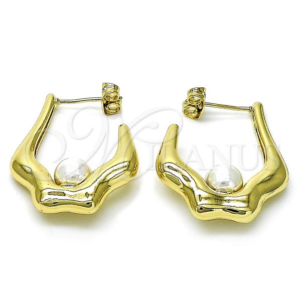 Gold Filled Hoop Earrings — Small Hoop Ball Design with Ivory Mother of — main product view — SKU 156551 | Oro Laminado aretes de aro — Small Hoop Ball diseño with Ivory Mother of — SKU 156551