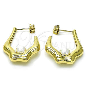 Gold Filled Hoop Earrings — Small Hoop Ball Design with Ivory Mother of — main product view — SKU 156551 | Oro Laminado aretes de aro — Small Hoop Ball diseño with Ivory Mother of — SKU 156551