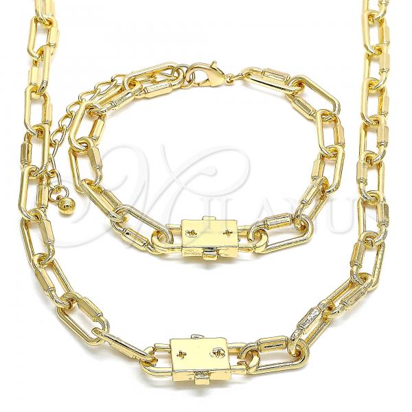 Oro Laminado Necklace and Bracelet, Gold Filled Style Paperclip Design, Polished, Golden Finish, 06.321.0001