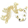 Oro Laminado Charm Bracelet, Gold Filled Style Teddy Bear and Flower Design, Polished, Golden Finish, 03.179.0059.07