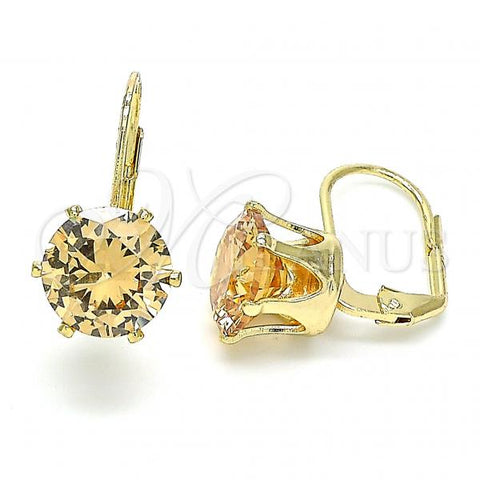 Oro Laminado Leverback Earring, Gold Filled Style with Golden Cubic Zirconia, Polished, Golden Finish, 5.128.070