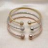 Oro Laminado Trio Bangle, Gold Filled Style Ball Design, with White Micro Pave, Diamond Cutting Finish, Tricolor, 07.282.0022
