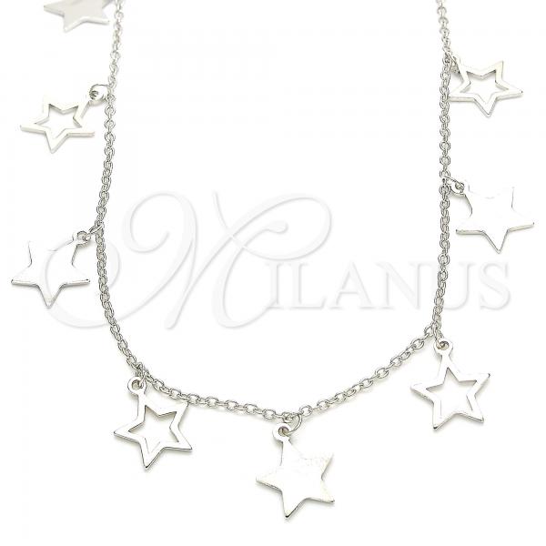 Sterling Silver Pendant Necklace, Star Design, Rhodium Finish, 04.336.0184.16