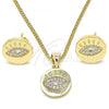 Oro Laminado Earring and Pendant Adult Set, Gold Filled Style with White Micro Pave, Polished, Golden Finish, 10.156.0249