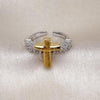 Oro Laminado Multi Stone Ring, Gold Filled Style Cross Design, with White Cubic Zirconia, Polished, Golden Finish, 01.341.0153