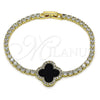 Oro Laminado Fancy Bracelet, Gold Filled Style Four-leaf Clover Design, with Black Mother of Pearl and White Cubic Zirconia, Polished, Golden Finish, 03.284.0047.1.07