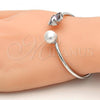 Rhodium Plated Individual Bangle, Butterfly Design, with Amethyst Swarovski Crystals and Ivory Pearl, Polished, Rhodium Finish, 07.239.0005.7 (03 MM Thickness, One size fits all)