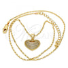 Oro Laminado Pendant Necklace, Gold Filled Style Heart Design, with White Micro Pave, Polished, Golden Finish, 04.156.0035.20