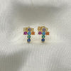 Oro Laminado Stud Earring, Gold Filled Style Cross Design, with Multicolor Cubic Zirconia, Polished, Golden Finish, 02.210.0444.1