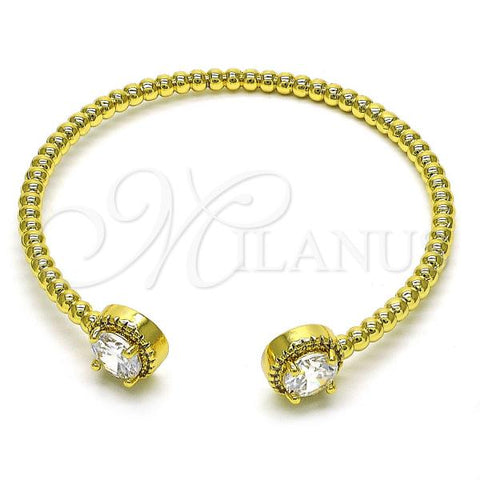 Oro Laminado Individual Bangle, Gold Filled Style with White Cubic Zirconia and White Micro Pave, Polished, Golden Finish, 07.341.0019.6