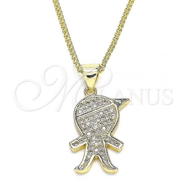 Oro Laminado Pendant Necklace, Gold Filled Style Little Boy Design, with White Micro Pave, Polished, Golden Finish, 04.195.0055.18