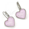 Rhodium Plated Leverback Earring, Heart Design, with Rose Water Opal Swarovski Crystals, Polished, Rhodium Finish, 02.239.0013.6