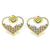 Oro Laminado Stud Earring, Gold Filled Style Heart Design, with Garnet and White Micro Pave, Polished, Golden Finish, 02.156.0523.1