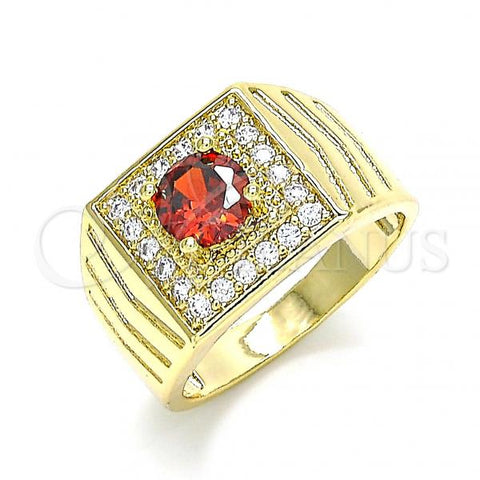 Oro Laminado Mens Ring, Gold Filled Style with Garnet and White Cubic Zirconia, Polished, Golden Finish, 01.283.0027.1.10