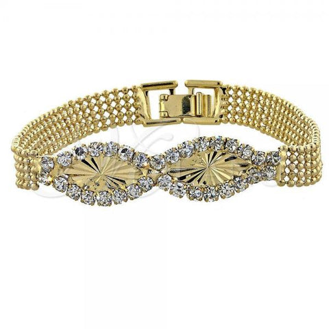 Oro Laminado Fancy Bracelet, Gold Filled Style with White Cubic Zirconia, Diamond Cutting Finish, Golden Finish, 5.024.009