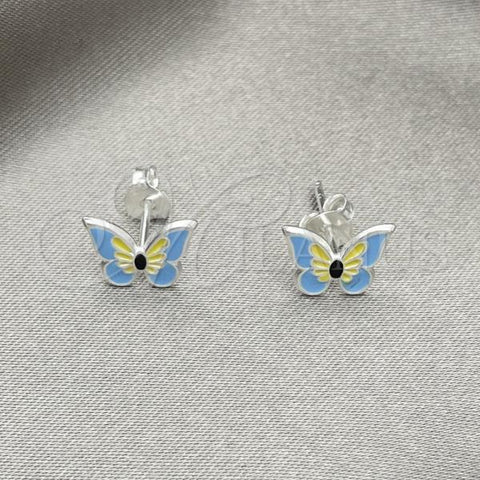 Sterling Silver Stud Earring, Butterfly Design, Light Blue Enamel Finish, Silver Finish, 02.406.0007.01