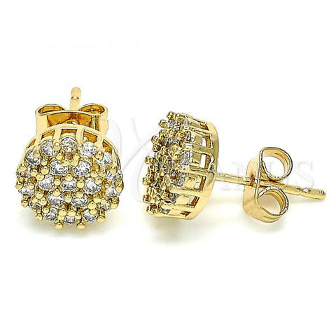 Oro Laminado Stud Earring, Gold Filled Style with White Micro Pave, Polished, Golden Finish, 02.344.0076