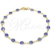 Oro Laminado Fancy Anklet, Gold Filled Style Greek Key Design, Blue Resin Finish, Golden Finish, 5.039.005.1.10