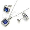 Sterling Silver Earring and Pendant Adult Set, with Sapphire Blue Cubic Zirconia and White Crystal, Polished, Rhodium Finish, 10.175.0073.2