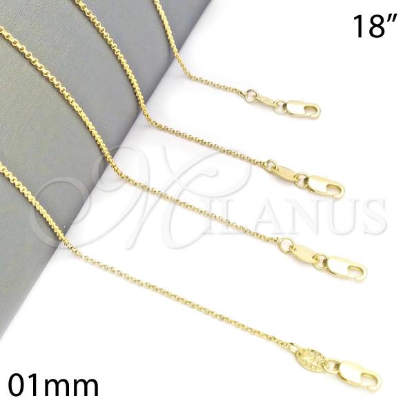Oro Laminado Basic Necklace, Gold Filled Style Rolo Design, Polished, Golden Finish, 04.65.0180.18