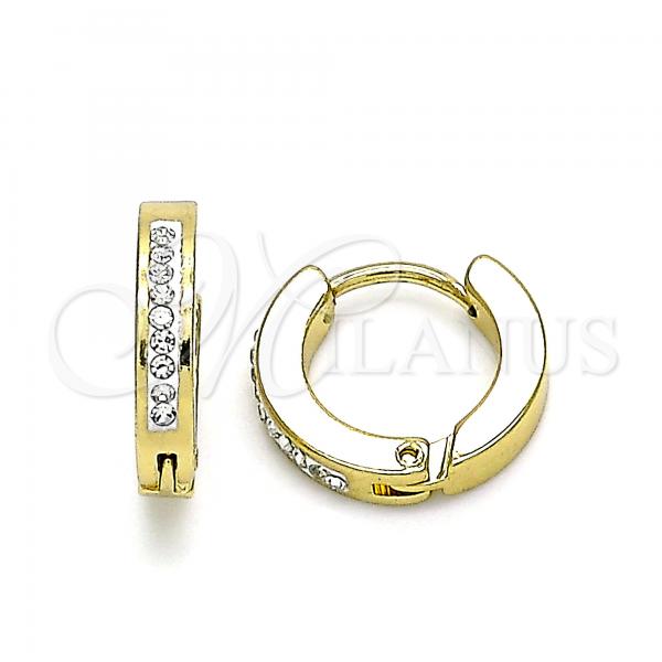 Stainless Steel Huggie Hoop, with White Crystal, Polished, Golden Finish, 02.230.0070.1.12