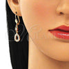 Oro Laminado Long Earring, Gold Filled Style Teardrop Design, with White Cubic Zirconia, Polished, Golden Finish, 02.213.0347