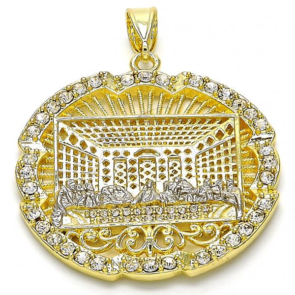 Oro Laminado Religious Pendant, Gold Filled Style with White Crystal, Polished, Two Tone, 05.253.0050