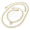 Oro Laminado Necklace and Bracelet, Gold Filled Style Butterfly Design, Diamond Cutting Finish, Golden Finish, 04.63.0199