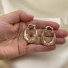 Oro Laminado Medium Hoop, Gold Filled Style Dolphin and Hollow Design, Diamond Cutting Finish, Golden Finish, 02.163.0175.30