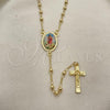 Oro Laminado Thin Rosary, Gold Filled Style San Lazaro and Crucifix Design, Polished, Golden Finish, 09.253.0037.20