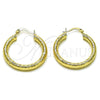 Oro Laminado Medium Hoop, Gold Filled Style Hollow Design, Diamond Cutting Finish, Golden Finish, 02.213.0757.30