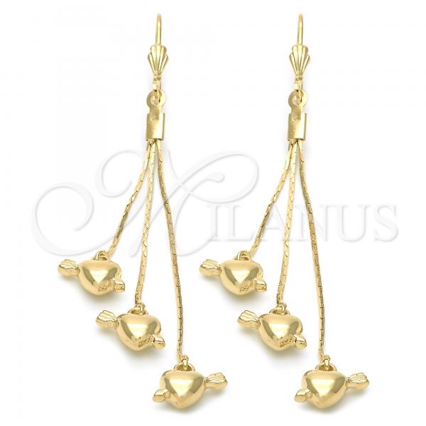 Oro Laminado Long Earring, Gold Filled Style Heart Design, Polished, Golden Finish, 5.112.005