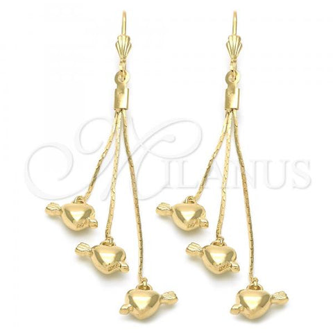 Oro Laminado Long Earring, Gold Filled Style Heart Design, Polished, Golden Finish, 5.112.005