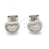 Sterling Silver Stud Earring, Heart Design, with White Cubic Zirconia, Polished, Rhodium Finish, 02.186.0028