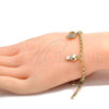 Oro Laminado Charm Bracelet, Gold Filled Style Elephant and Teddy Bear Design, with White Crystal, Enamel Finish, Golden Finish, 03.63.1366.07
