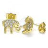 Oro Laminado Stud Earring, Gold Filled Style Elephant Design, with White Micro Pave, Polished, Golden Finish, 02.210.0405