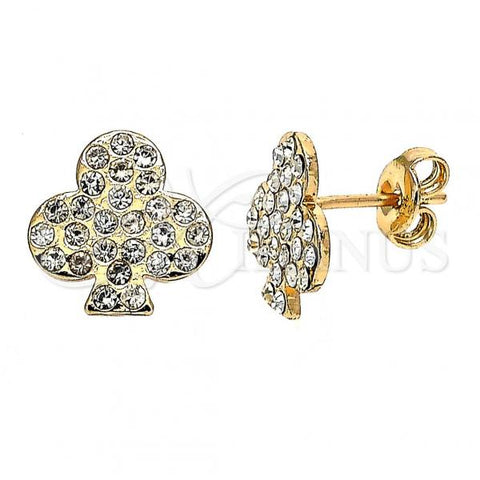 Oro Laminado Stud Earring, Gold Filled Style Flower Design, with White Crystal, Polished, Golden Finish, 02.59.0104