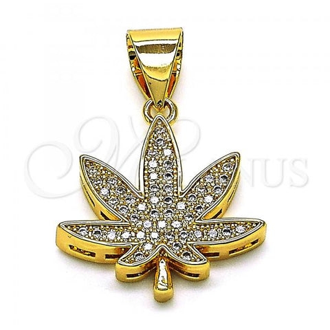 Oro Laminado Fancy Pendant, Gold Filled Style Leaf Design, with White Micro Pave, Polished, Golden Finish, 05.342.0122