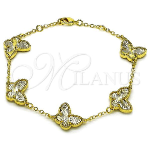 Oro Laminado Fancy Bracelet, Gold Filled Style Butterfly and Rolo Design, Diamond Cutting Finish, Golden Finish, 03.313.0042.5.08