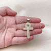 Oro Laminado Religious Pendant, Gold Filled Style Cross Design, with White Micro Pave, Polished, Golden Finish, 05.342.0077