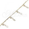 Oro Laminado Charm Anklet , Gold Filled Style Leaf and Rattle Charm Design, with White Crystal, Polished, Golden Finish, 03.213.0113.10