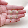Oro Laminado Long Earring, Gold Filled Style Flower and Teardrop Design, with Multicolor and White Cubic Zirconia, Polished, Golden Finish, 02.323.0107