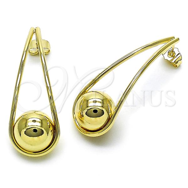 Oro Laminado Stud Earring, Gold Filled Style Teardrop and Ball Design, Polished, Golden Finish, 02.428.0027