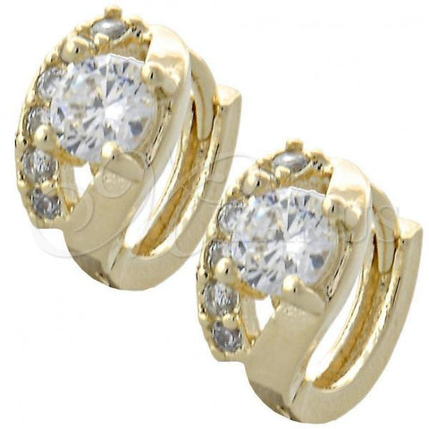 Oro Laminado Huggie Hoop, Gold Filled Style with White Cubic Zirconia, Polished, Golden Finish, 02.155.0030