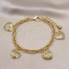 Oro Laminado Charm Bracelet, Gold Filled Style Heart Design, Diamond Cutting Finish, Golden Finish, 03.331.0224.08