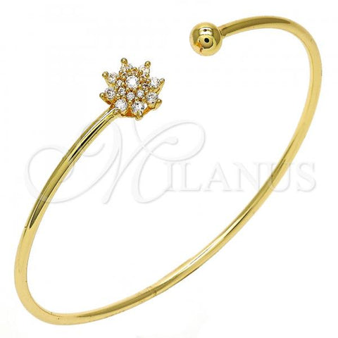 Oro Laminado Individual Bangle, Gold Filled Style Flower Design, with White Cubic Zirconia, Polished, Golden Finish, 07.193.0021 (02 MM Thickness, One size fits all)