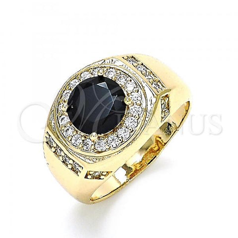 Oro Laminado Mens Ring, Gold Filled Style with Black Cubic Zirconia and White Micro Pave, Polished, Golden Finish, 01.266.0047.2.10