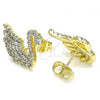 Oro Laminado Stud Earring, Gold Filled Style Swan Design, with White Micro Pave, Polished, Golden Finish, 02.26.0290