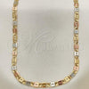 Oro Laminado Basic Necklace, Gold Filled Style Pave Mariner Design, Diamond Cutting Finish, Tricolor, 04.65.0208.24